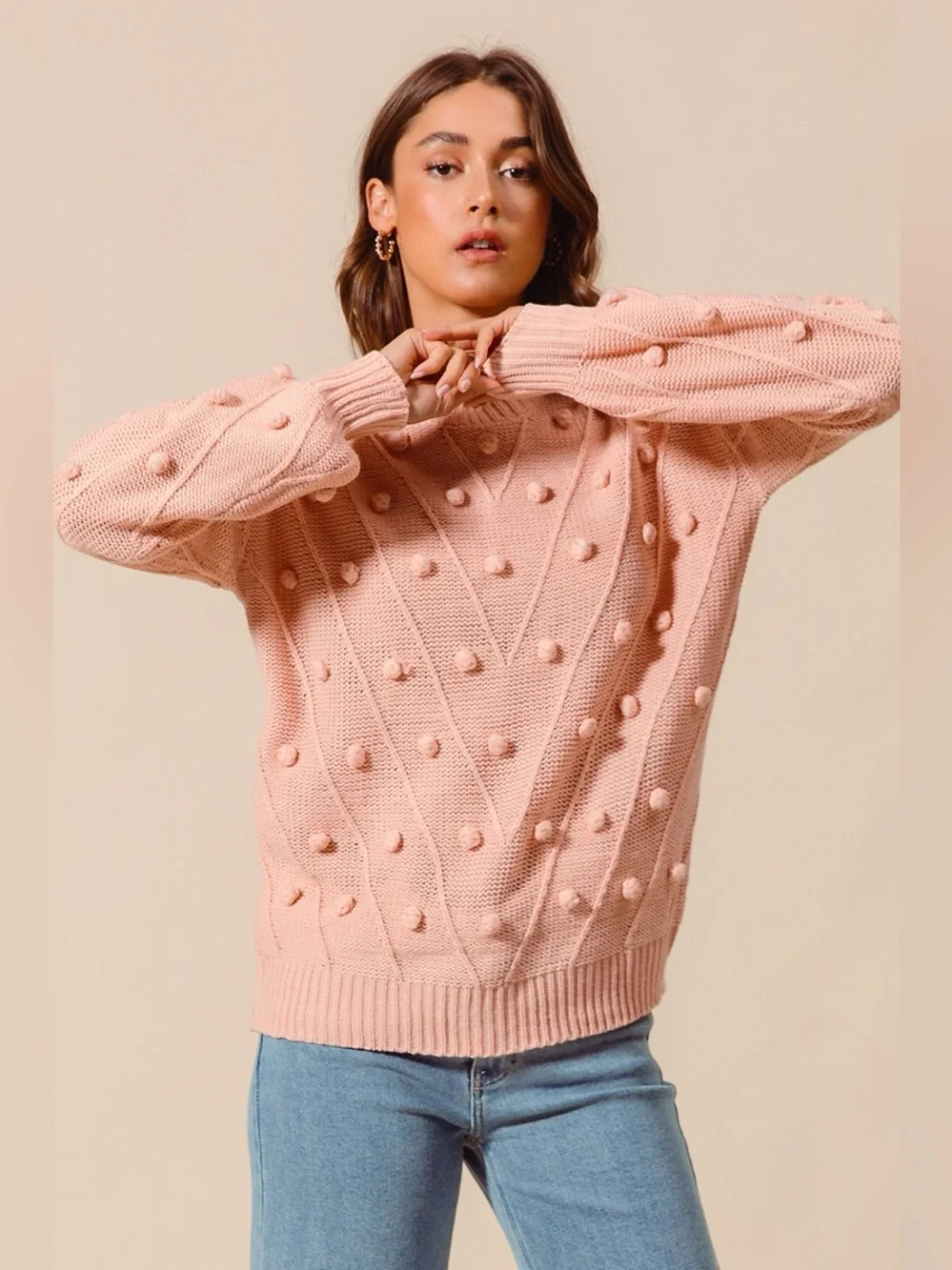 SO ME Pom Pom Textured Knit Sweater Top - Picture 2 of 11